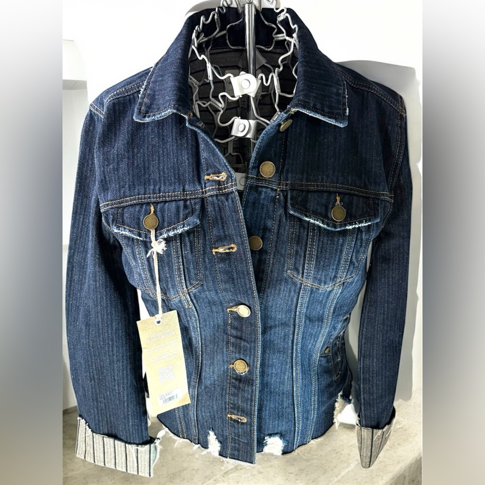 Liverpool Jacket Women XS Blue Distressed Denim Trucker Jacket